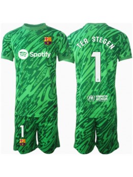 Barcelona Ter Stegen #1 Målvakt Replika Borta Kläder Barn 2024-25 Kortärmad (+ byxor)